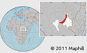 Gray Location Map of Melut, highlighted parent region, hill shading