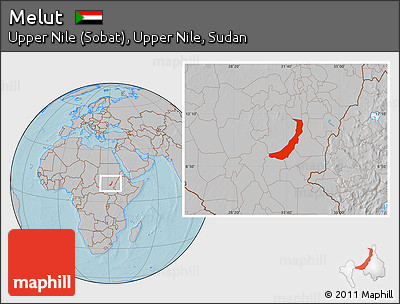 Gray Location Map of Melut, hill shading