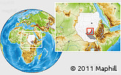 Physical Location Map of Melut, highlighted country, highlighted grandparent region, within the entire country