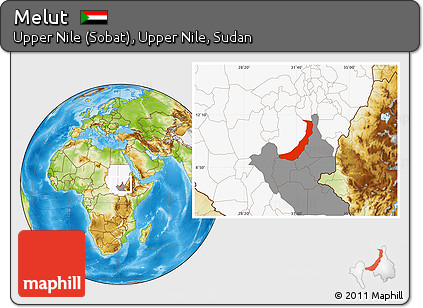 Physical Location Map of Melut, highlighted country, highlighted grandparent region