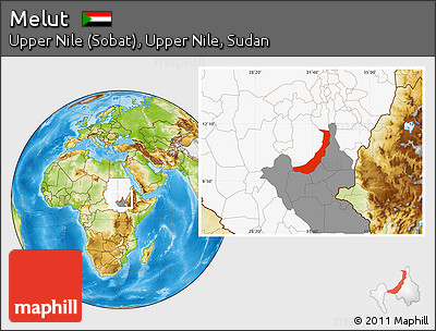 Physical Location Map of Melut, highlighted country, highlighted grandparent region