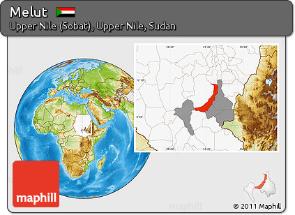 Physical Location Map of Melut, highlighted country, highlighted parent region