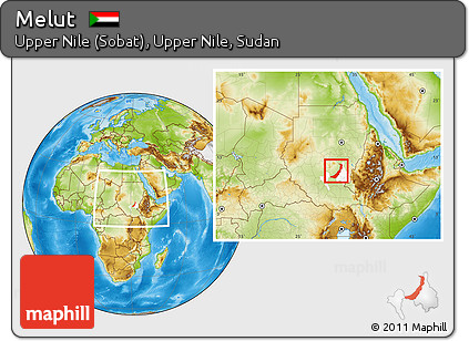 Physical Location Map of Melut, highlighted parent region, within the entire country