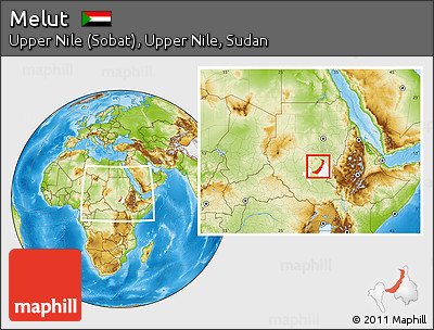 Physical Location Map of Melut, highlighted parent region, within the entire country