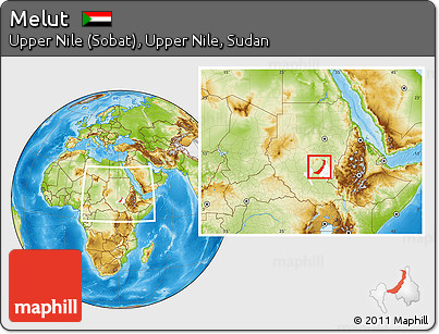 Physical Location Map of Melut, highlighted parent region, within the entire country
