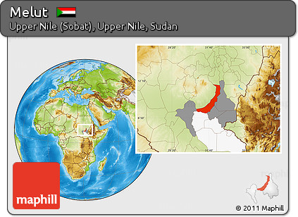 Physical Location Map of Melut, highlighted parent region, highlighted grandparent region