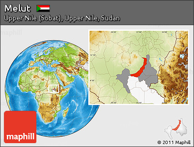 Physical Location Map of Melut, highlighted parent region, highlighted grandparent region