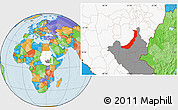 Political Location Map of Melut, highlighted country, highlighted grandparent region