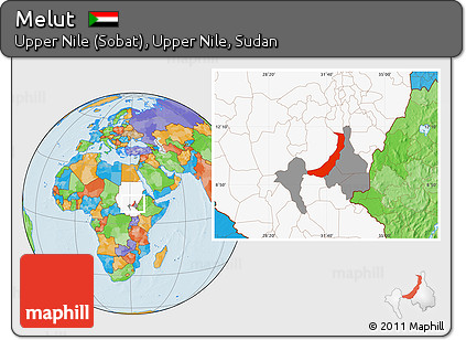 Political Location Map of Melut, highlighted country, highlighted parent region