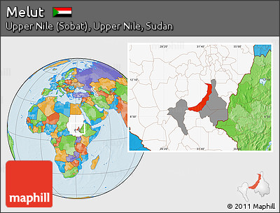 Political Location Map of Melut, highlighted country, highlighted parent region