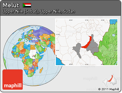 Political Location Map of Melut, highlighted country, highlighted parent region