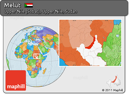 Political Location Map of Melut, highlighted grandparent region