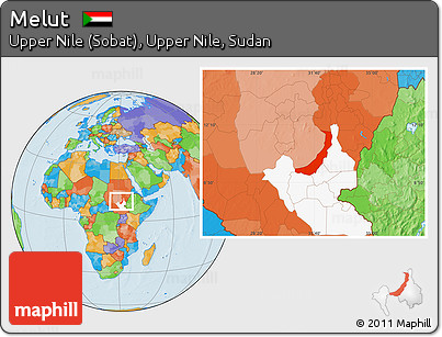 Political Location Map of Melut, highlighted grandparent region