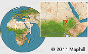 Satellite Location Map of Melut, within the entire country