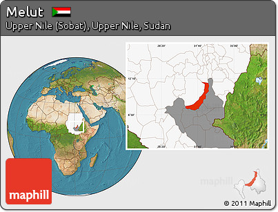 Satellite Location Map of Melut, highlighted country, highlighted grandparent region