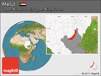 Satellite Location Map of Melut, highlighted country, highlighted grandparent region