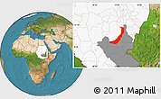 Satellite Location Map of Melut, highlighted country, highlighted grandparent region