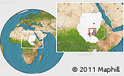 Satellite Location Map of Melut, highlighted country, highlighted parent region, within the entire country