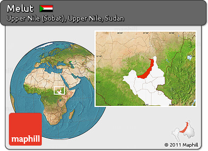 Satellite Location Map of Melut, highlighted grandparent region