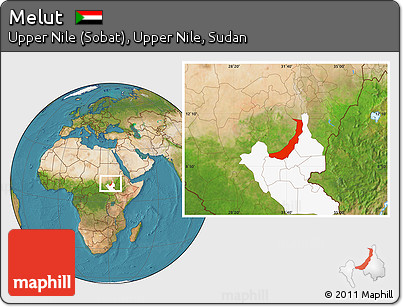 Satellite Location Map of Melut, highlighted grandparent region