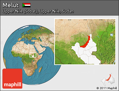 Satellite Location Map of Melut, highlighted grandparent region