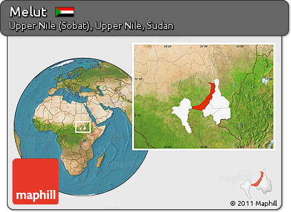 Satellite Location Map of Melut, highlighted parent region