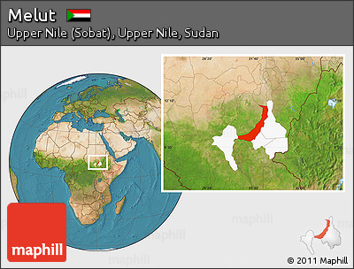 Satellite Location Map of Melut, highlighted parent region