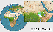Satellite Location Map of Melut, highlighted parent region, highlighted grandparent region, within the entire country