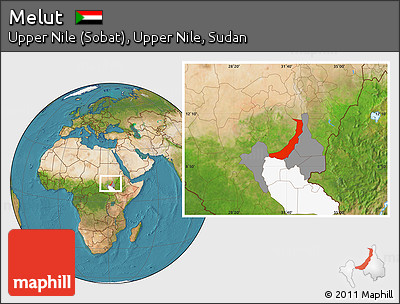 Satellite Location Map of Melut, highlighted parent region, highlighted grandparent region