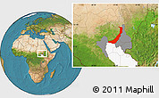 Satellite Location Map of Melut, highlighted parent region, highlighted grandparent region