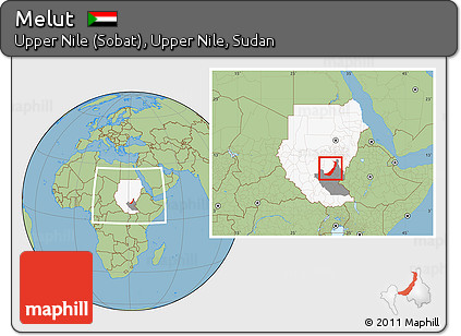 Savanna Style Location Map of Melut, highlighted country, highlighted grandparent region, within the entire country