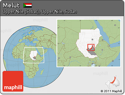 Savanna Style Location Map of Melut, highlighted country, highlighted grandparent region, within the entire country