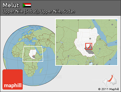 Savanna Style Location Map of Melut, highlighted country, highlighted grandparent region, within the entire country