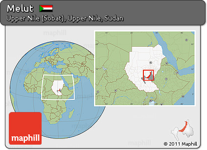 Savanna Style Location Map of Melut, highlighted country, highlighted parent region, within the entire country