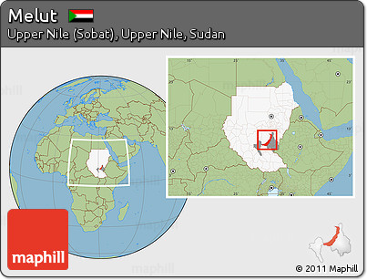 Savanna Style Location Map of Melut, highlighted country, highlighted parent region, within the entire country