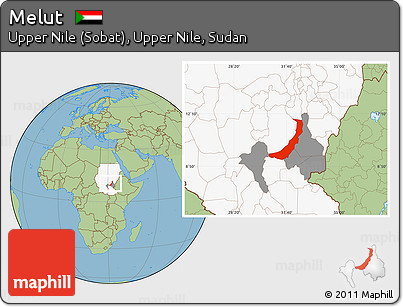 Savanna Style Location Map of Melut, highlighted country, highlighted parent region