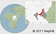 Savanna Style Location Map of Melut, highlighted country, highlighted parent region, hill shading