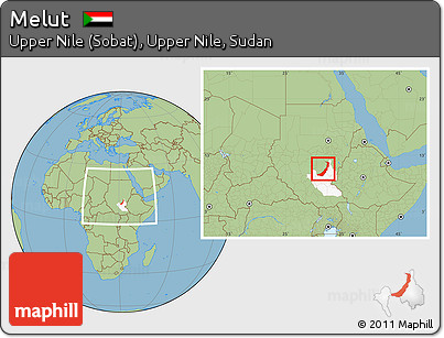 Savanna Style Location Map of Melut, highlighted grandparent region, within the entire country