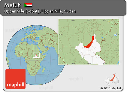 Savanna Style Location Map of Melut, highlighted grandparent region