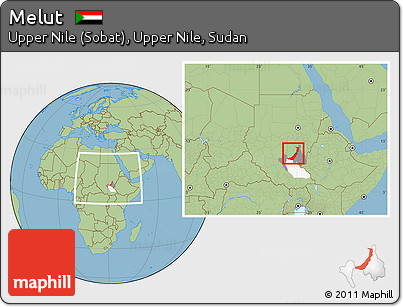 Savanna Style Location Map of Melut, highlighted parent region, highlighted grandparent region, within the entire country