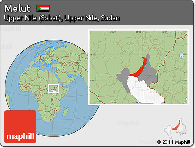 Savanna Style Location Map of Melut, highlighted parent region, highlighted grandparent region