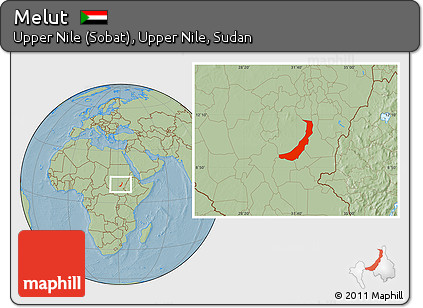 Savanna Style Location Map of Melut, hill shading
