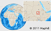 Shaded Relief Location Map of Melut, within the entire country