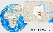 Shaded Relief Location Map of Melut, highlighted country, highlighted parent region, within the entire country