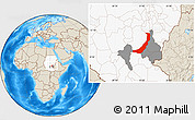 Shaded Relief Location Map of Melut, highlighted country, highlighted parent region