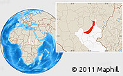 Shaded Relief Location Map of Melut, highlighted grandparent region