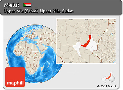 Shaded Relief Location Map of Melut, highlighted parent region