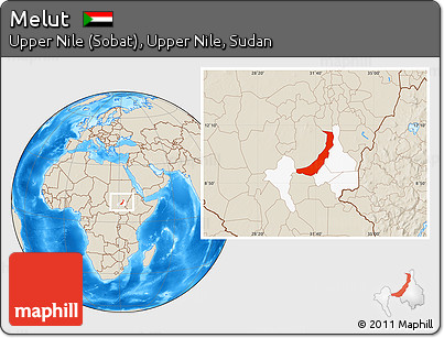 Shaded Relief Location Map of Melut, highlighted parent region