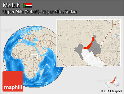 Shaded Relief Location Map of Melut, highlighted parent region, highlighted grandparent region