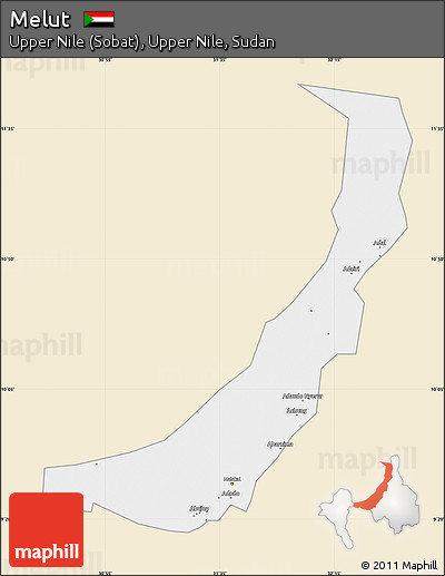 Classic Style Map of Melut, single color outside